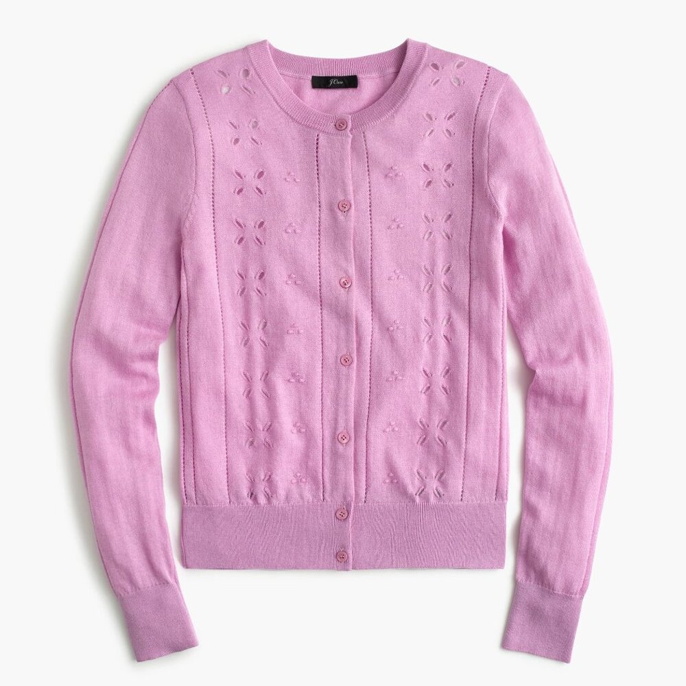 J. Crew Pink Eyelet Knit Cardigan Sweater